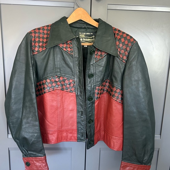 Vintage 80s Montgomery Ward “The Tannery” Leather Jacket – Woven Checker Panels